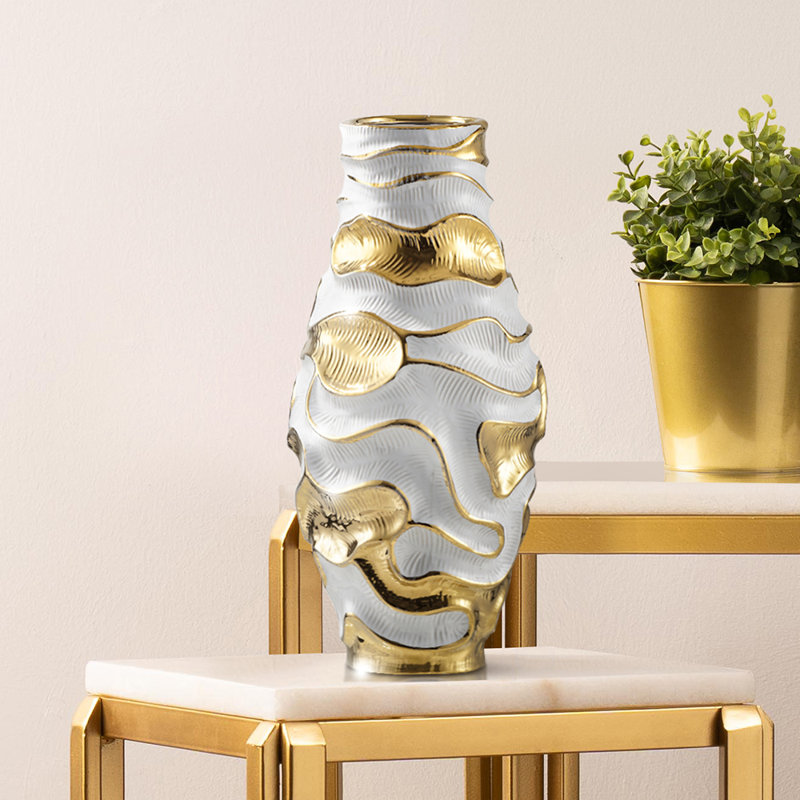 Adyson Handmade Ceramic Vase for Living Room, Textured Ripples Design Modern Home Decoration, 36cm H x 14.5cm W x 14.5cm D