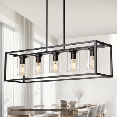Saramarie 5 - Light Matte Black Kitchen Island Pendant with Clear Glass Shade