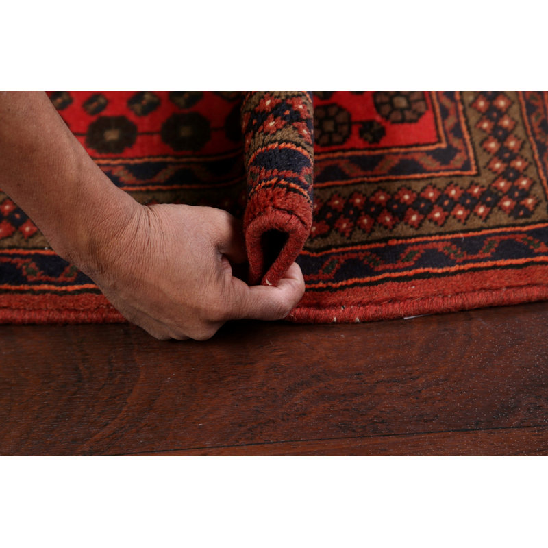 Tapis rouge / ivoire en laine noué à la main de conception unique 3 pi 3 po x 4 pi 11 po Ibraheem