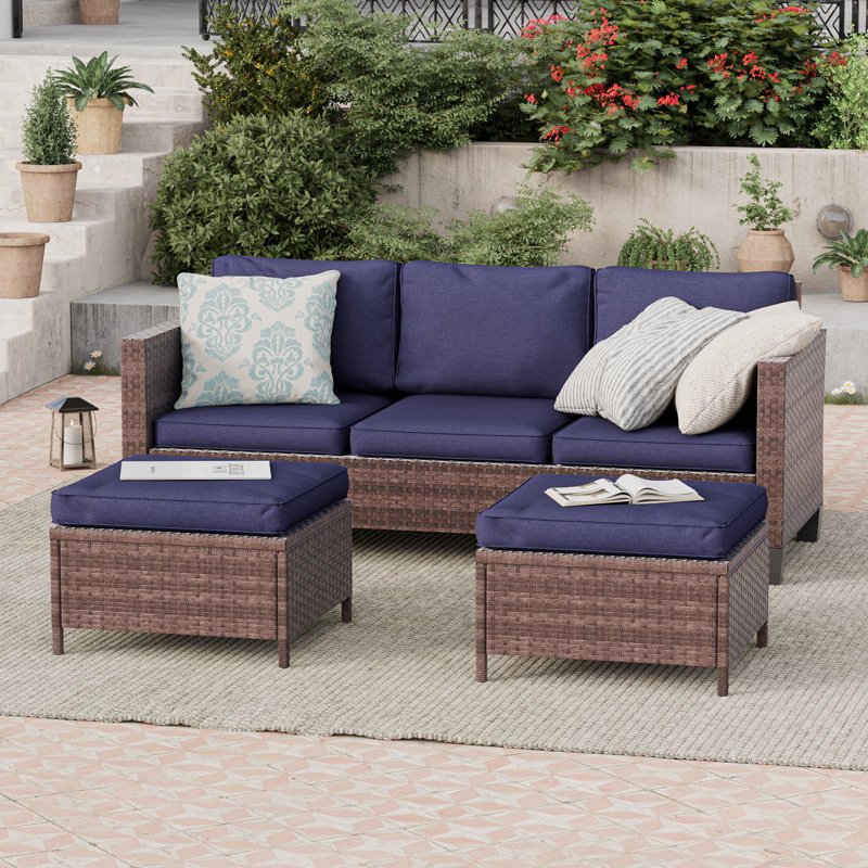 Madysun 3 - Person Patio Conversation Set with Cushions, Navy Blue