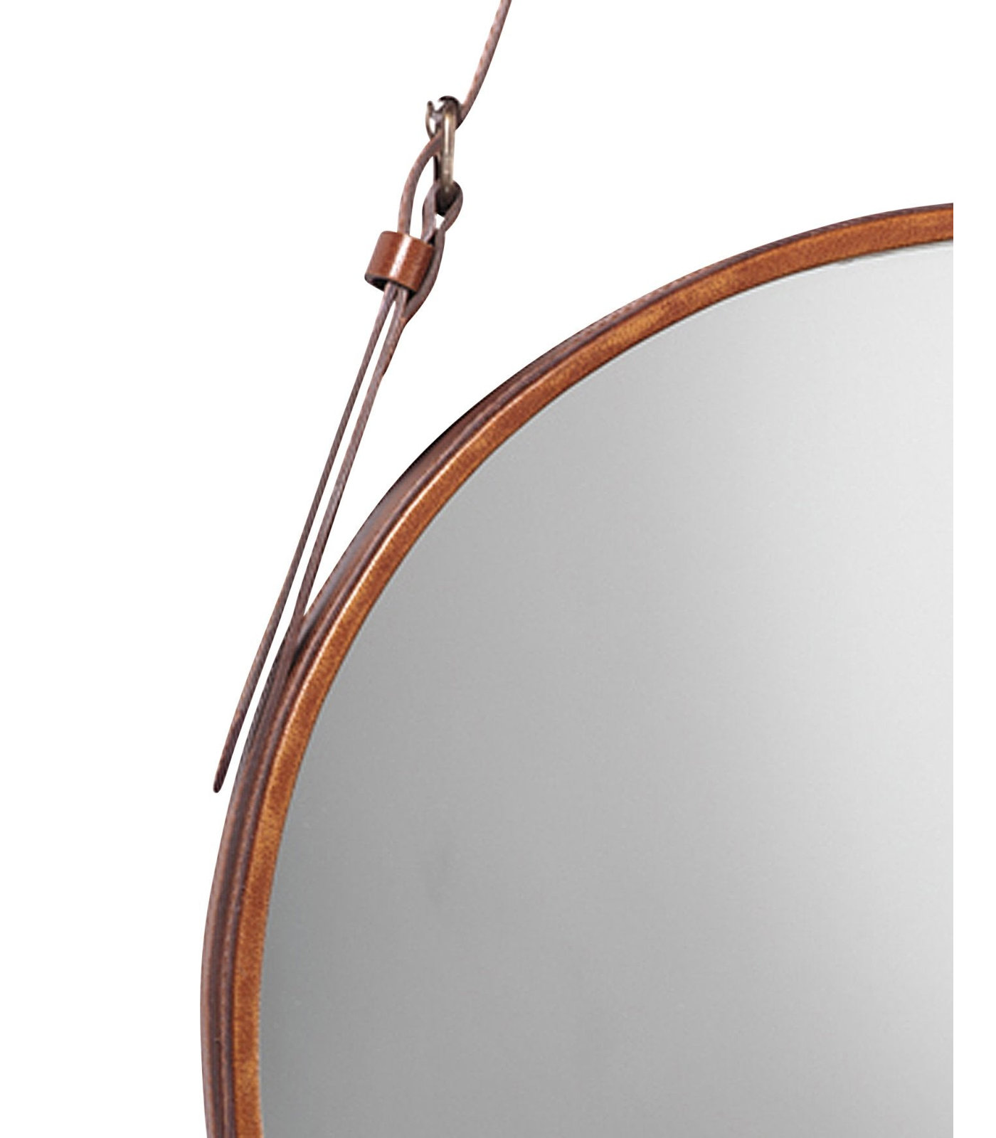 Leather Strap Hanging Wood Wall Mirror, 26" x 26"