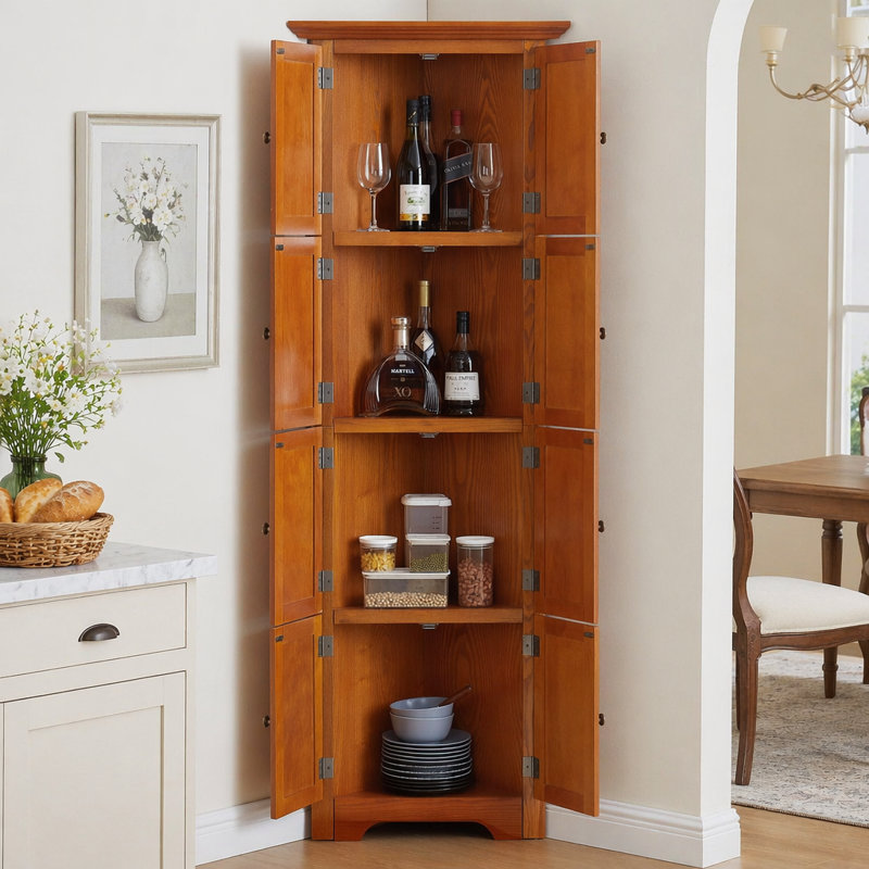 Armoire de rangement 4 niveaux à 4 niveaux avec 8 portes, tablettes réglables et finition chêne pour l'organisation à la maison