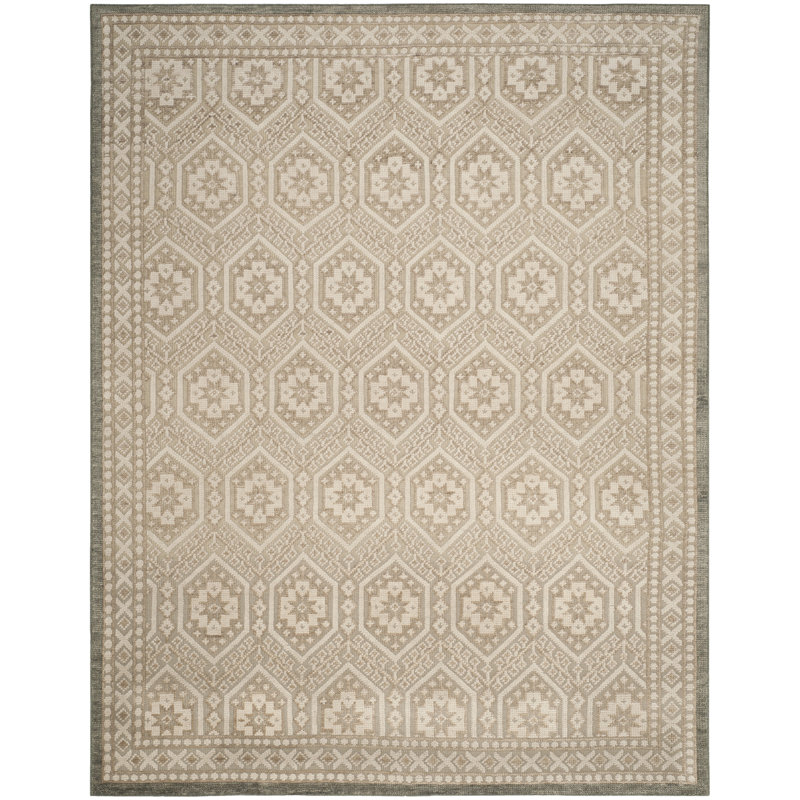 Tapis beige en laine / coton noué à la main Baum, Rectangle 9 pi x 12 pi