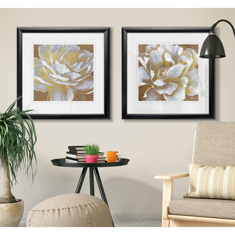 " Golden Bloom I " 2 - Pieces, Black Framed