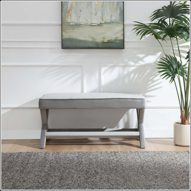 Banc double en velours de 42 po avec pieds croisés en X, Gris clair