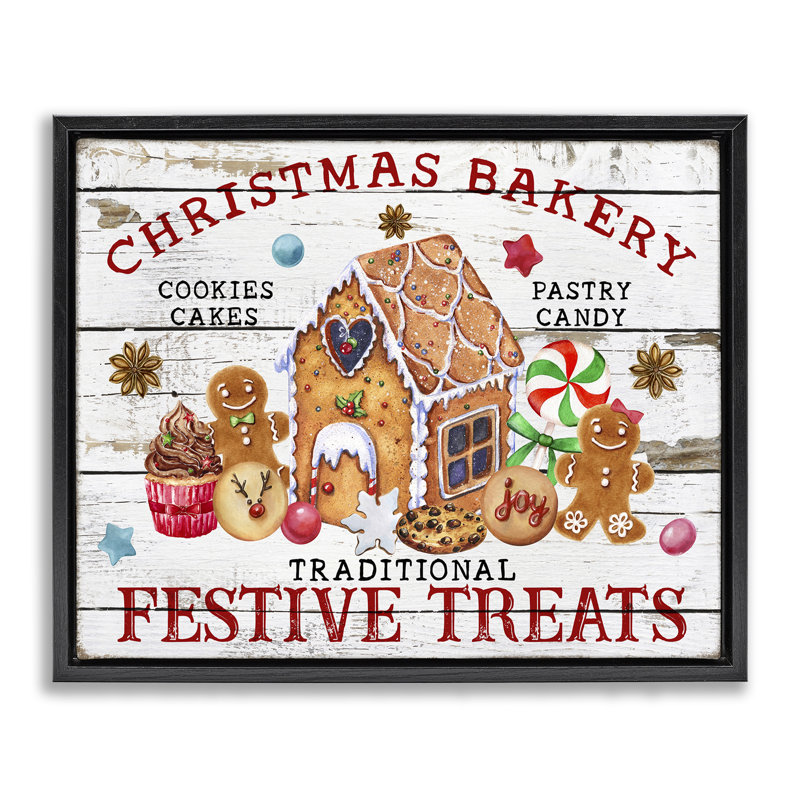 Art mural sur toile Festive Treats Bakery par Creatif Belle, Cadre flottant noir de jais, H 17 po x l 21 po