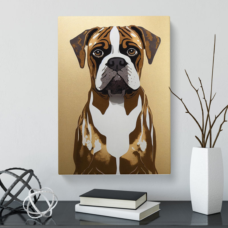 Boxer Dog Gold Leaf Vol.1 - Wrapped Canvas, 60cm H x 40cm W x 3cm D