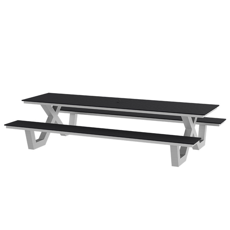 Table de pique-nique rectangulaire 10 personnes Vienna, Noir, P 120 po x l 73 po x H 29 po