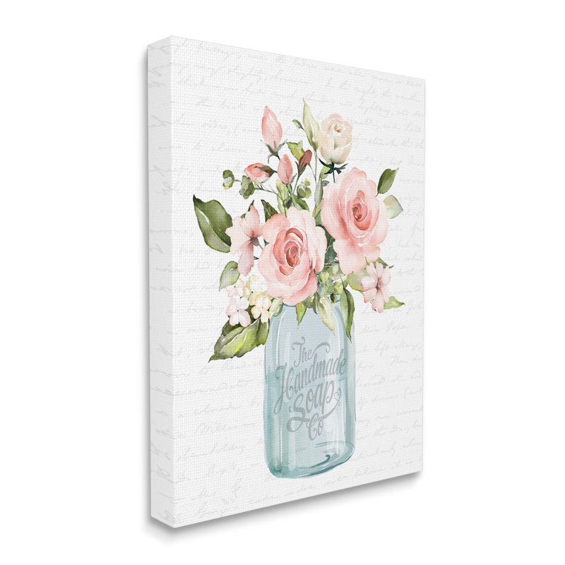 «Pink Rose Blooms Country Vase» à motifs par lettrage et doublure, L 36 po x H 48 po
