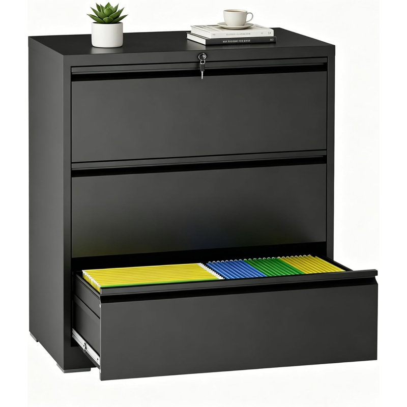 Classeur métallique à 3 tiroirs avec serrure, armoire de rangement en acier laminé à froid