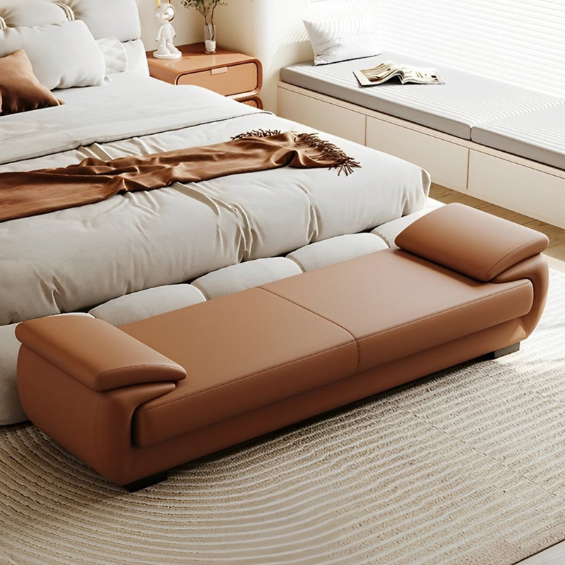 Mineta Leather Match Upholstered Bench, Orange