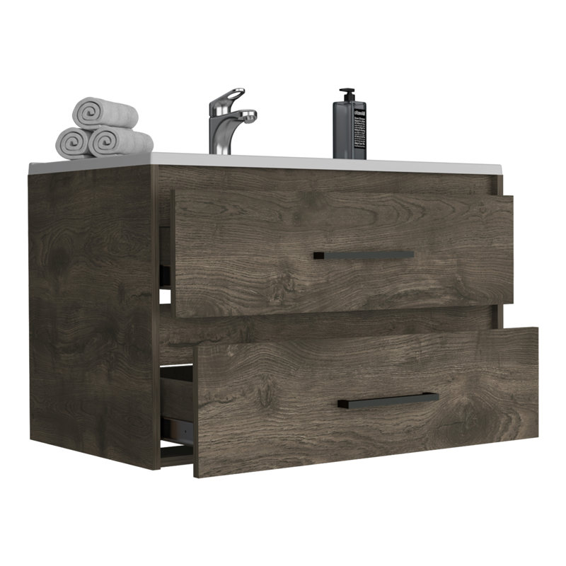 Meuble-lavabo avec 2 tiroirs, brun foncé / blanc