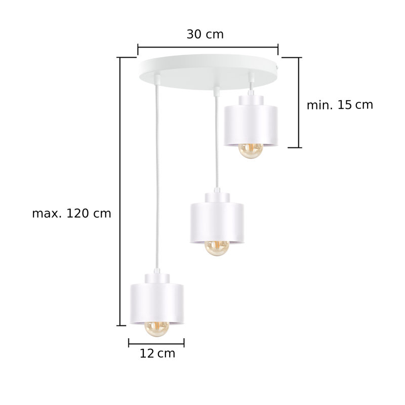 Baylon 3 - Light Drum Pendant, White, White