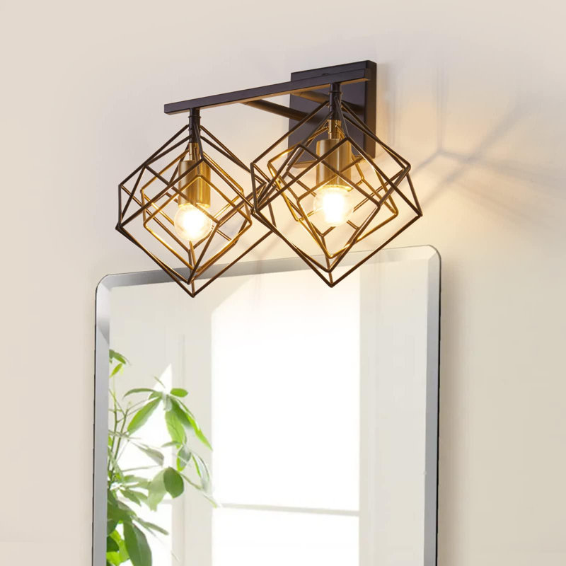 Matte Black Modern 2-Bulb Vanity Light with Rotatable Cube Shades