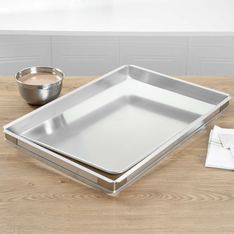 Outil de cuisson commercial en aluminium de 12 po 24 x 16 x 2 po pour casseroles pleine grandeur, accessoire de cuisson rectangulaire robuste, rallonge argent empilable à bord droit