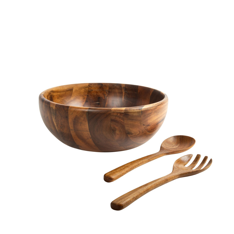 Gibson Elite Akron Mill 12 Inch Acacia Wood Salad Bowl with Servers