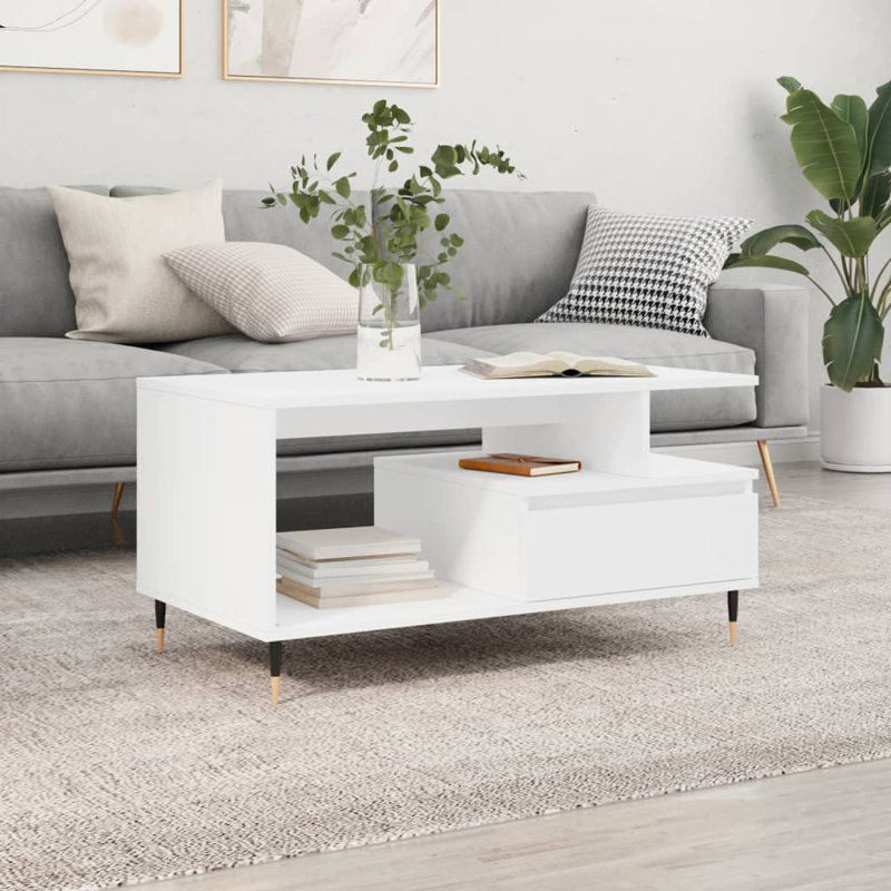 Michellene Four Leg Coffee Table with Storage, White