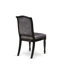 Ensemble de salle à manger 7 pièces en polyester avec 6 chaises modernes gris foncé, un dossier capitonné et une table de salle à manger au fini noir sablé.-2023048917