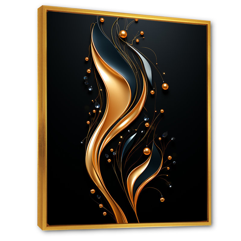 «Black and Gold Golden Minimalistic Line Art II», reproduction d'art murale abstraite, Cadre flottant doré