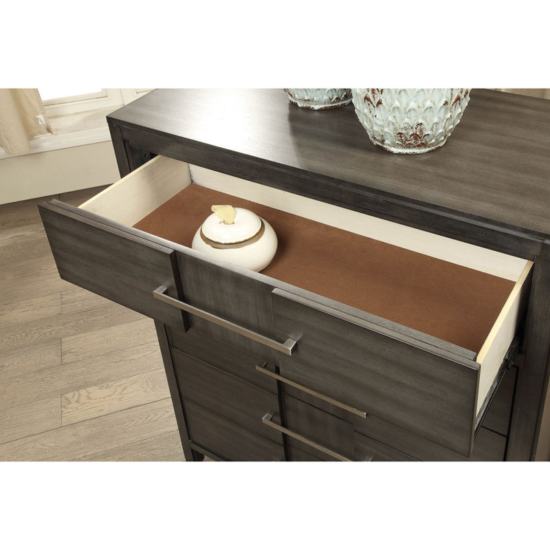 Commode de style transitionnel 1 pièce à queue d'aronde anglaise à 5 tiroirs avec roulement à billes et tiroir gris