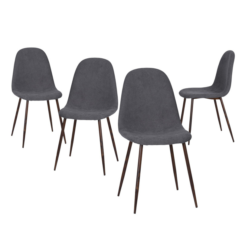 Set of Four Grey and Brown Fabric and Steel Dining Side Chairs