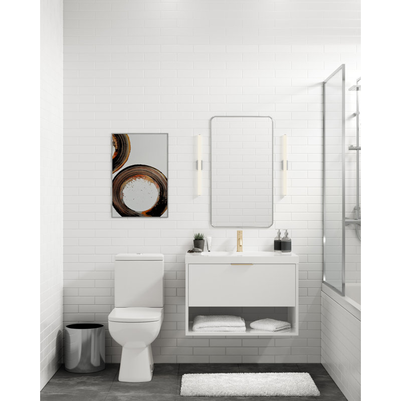 Modo 48" W Wall Mounted Single Bathroom Vanity, Glossy White/Single, White Acrylic, Satin Brass