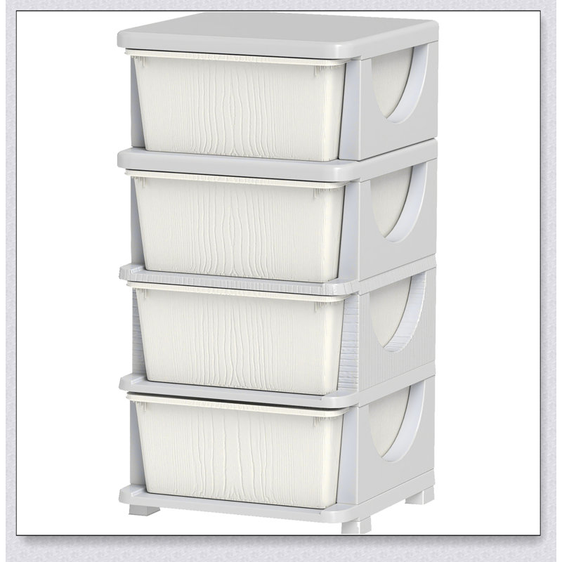 Unité de rangement pour enfants à 4 niveaux Qabo, coffre à 4 tiroirs avec bacs de grande capacité pour chambres d'enfants, blanc crème
