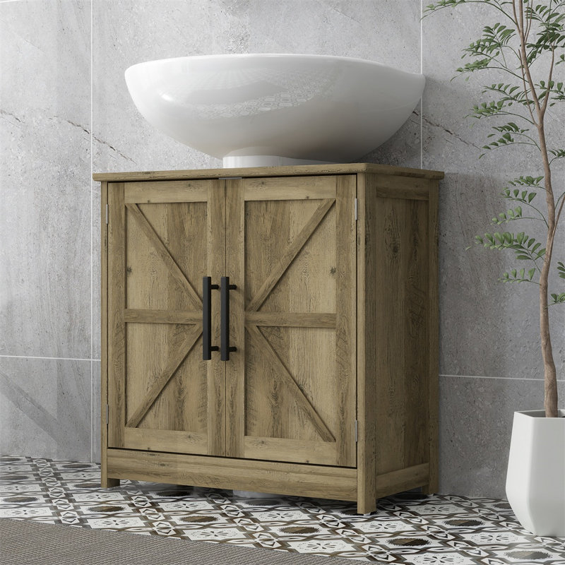 Armoire de salle de bain sous l'évier 23,5 "avec découpe en U et tablette réglable