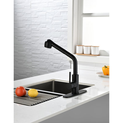 Robinet de cuisine noir mat avec bec rétractable à poignée simple, robinet de lavabo rotatif à 360 ° à haut débit, corrosion et robinet à mécanisme de contrôle de l'eau facile, bec pivotant d'évier, traitement,