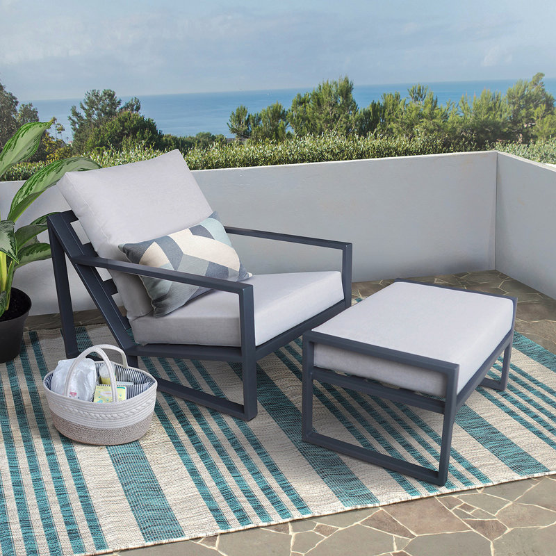 Chaise longue de patio en aluminium avec coussins et repose-pieds, coussins souples en tissu imperméable avec structure en aluminium, noir