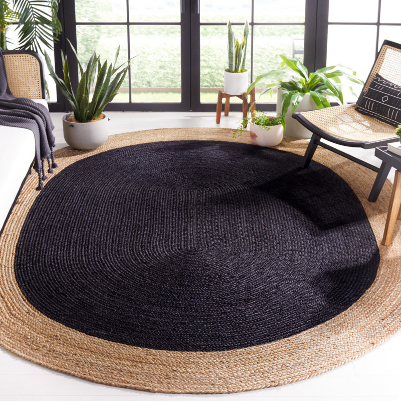 Tapis noir / naturel Natural Fiber 801, Ovale 3 pi x 5 pi