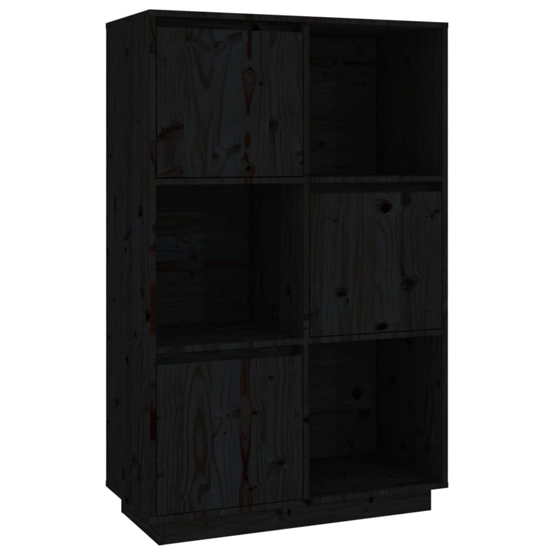 Highboard Schwarz 74x35x117 cm Massivholz Kiefer