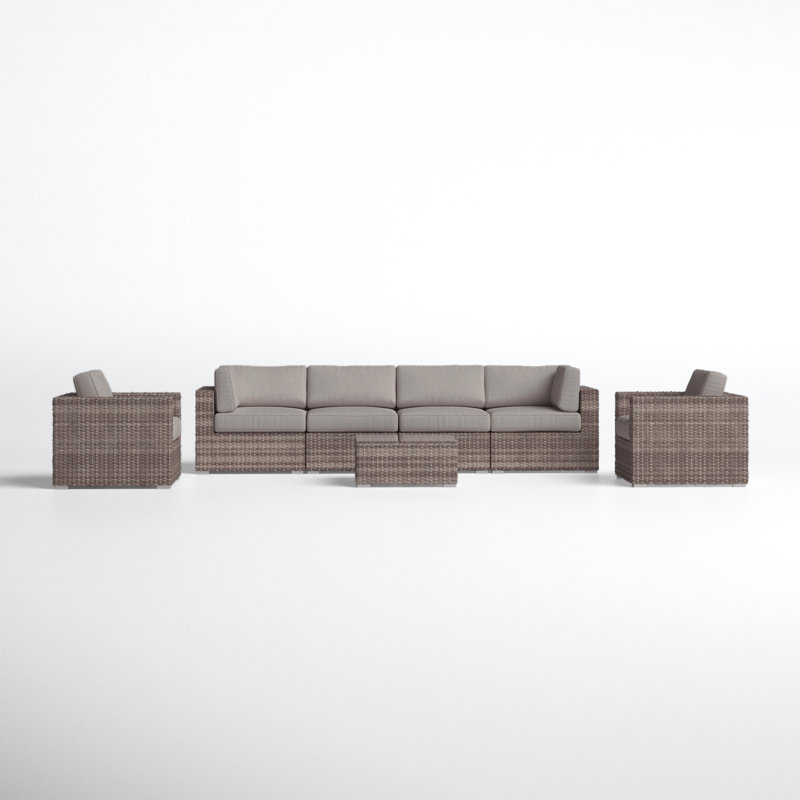 Franke Tarin Wicker Fully Assembled 6 - Person Seating Group with Cushions, Olefin Gray