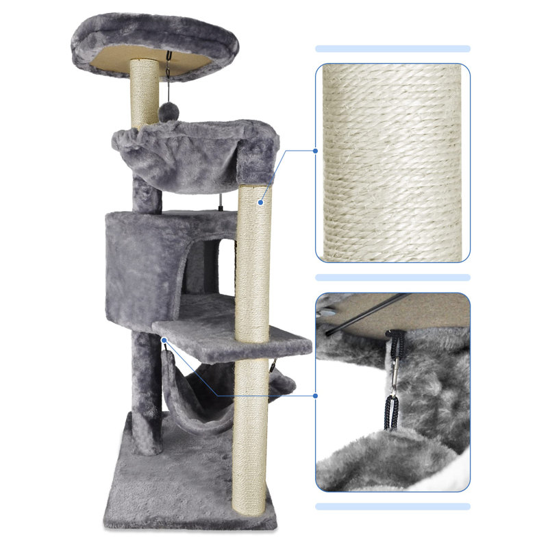 Gray Faux Fur Cat Tree with Condo and Hammock