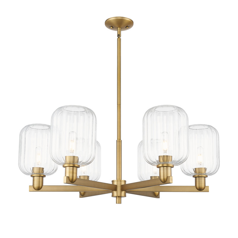 Hailsham - Lustre suspendu 6 lumières, Clair, Laiton brossé