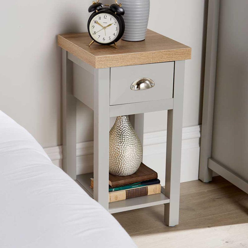 Ashmoore 1 Drawer Compact Bedside Occasional Lamp Side Table 36mm Thick Top, Grey