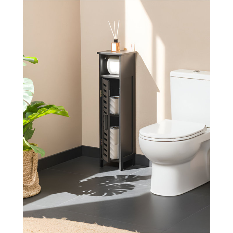 Toilet Paper Cabinet Olathe Bamboo Wood, Matte Black