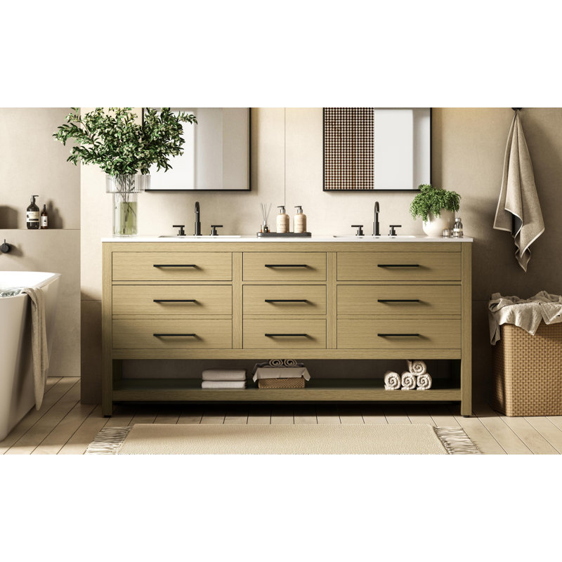 72 inch Double Bathroom Vanity_Modern_VF60572, Honey Brown