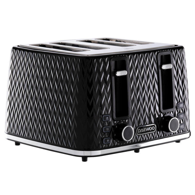 Daewoo Argyle 4 Slice Toaster Easy Clean With High Lift Handle Defrost and Reheat, Black