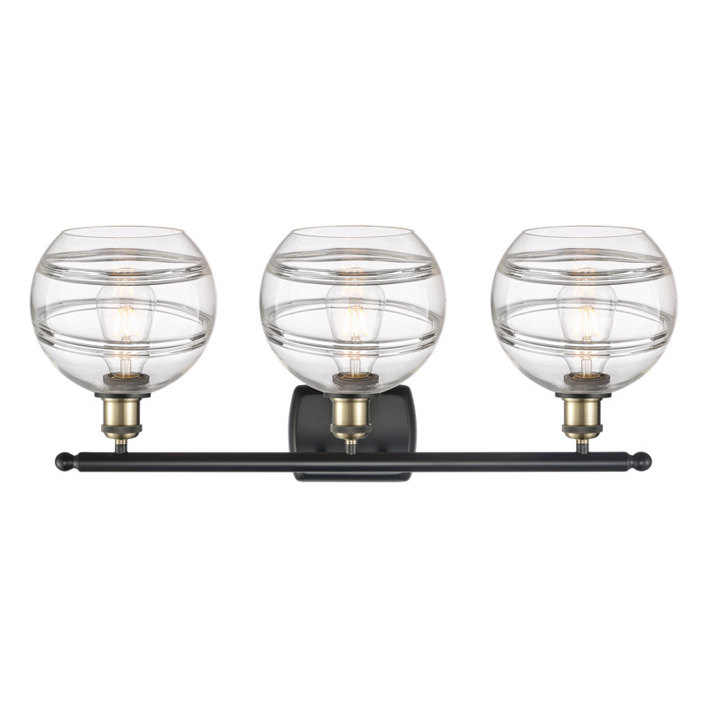 Éclairage pour meuble-lavabo 3 lumières Natick, Transparent, Laiton antique noir
