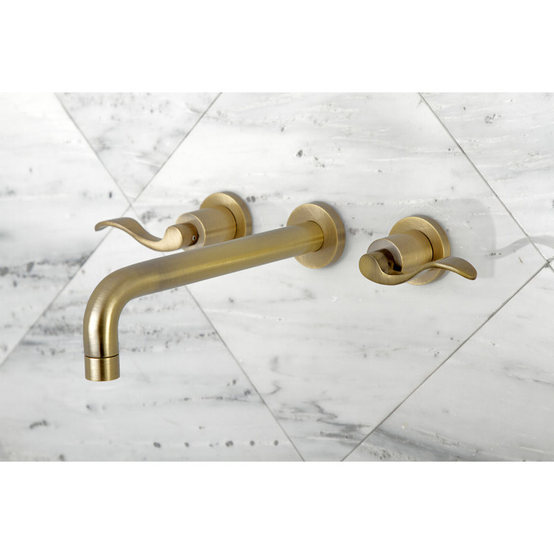 Kingston Brass NuWave Two-Handle 3-Hole Wall Mount Roman Tub Faucet, Antique Brass