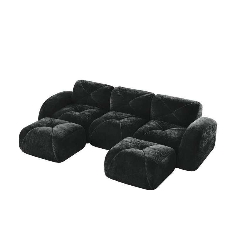 U-shaped Boneless Sofa,Tufted Design,32D High Density Sponge,Bottom Anti-Slip Design,No Assembly Required Bottom,Free Combination,Movable Ottomans For Study And Home Theater