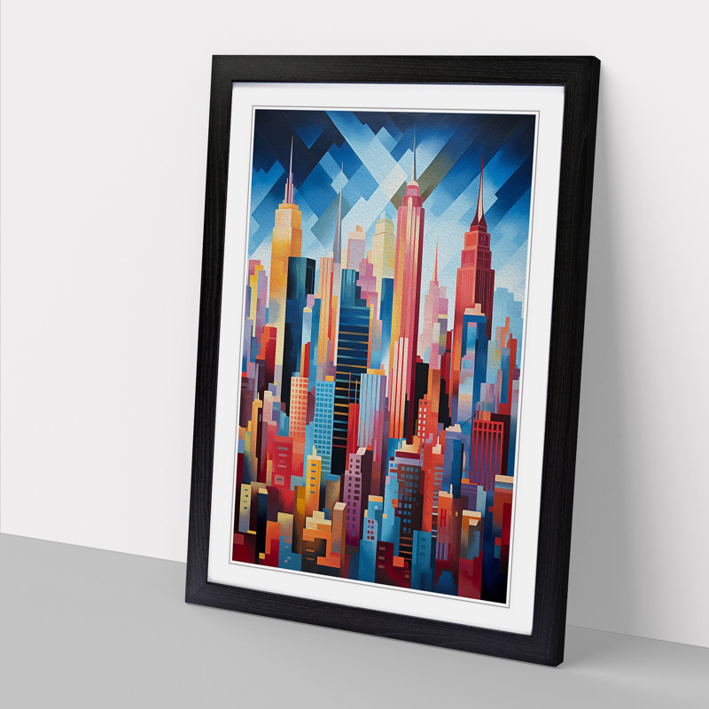 New York Orphism No.4 - Single Picture Frame Print on Wood, Black Framed, 64cm H x 46cm W x 2cm D