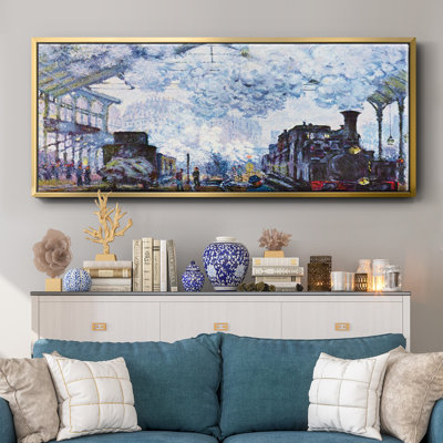 Saint Lazare station in Paris, arrival of a train by Monet- Framed Canvas