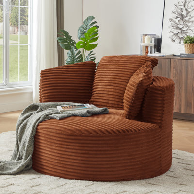 Chaise compressible ronde en velours côtelé avec dossier rembourré - sièges modernes et confortables pour le salon, le bureau, l’appartement (sans pivot)
