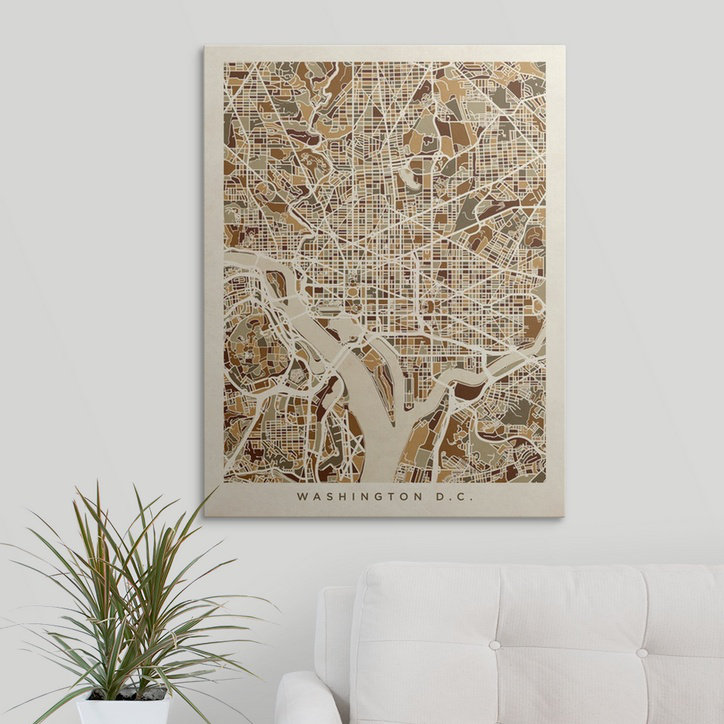 «Washington DC Street Map» par Bellen, impression, H 48 po x l 36 po x P 1,5 po, Toile