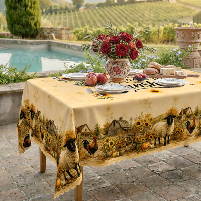 My Sunshine Sunflower Tablecloth, Rustic Farmhouse Kitchen Decor, Vintage Sheep Chicken Barn Floral