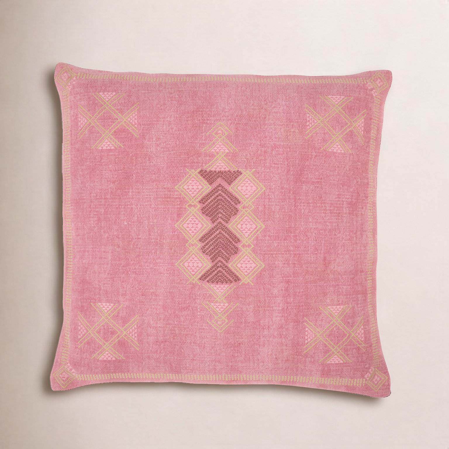 Mikes 24" x 24" Wool Pillow Cover, Pink/Tan, No Fill
