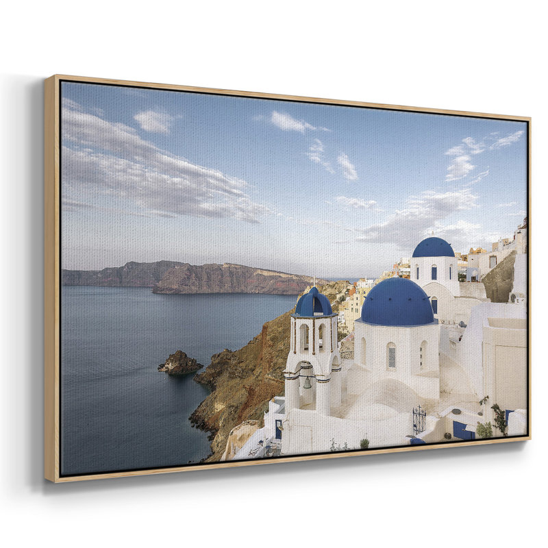 Santorini View, reproduction d'art sur toile, Bois naturel, H 25 po x l 37 po x P 2 po