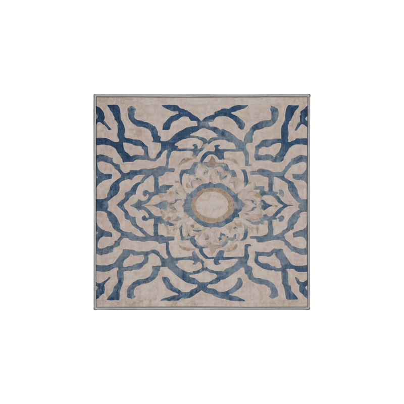 Machine Washable Gray Area Rug, Square 5'